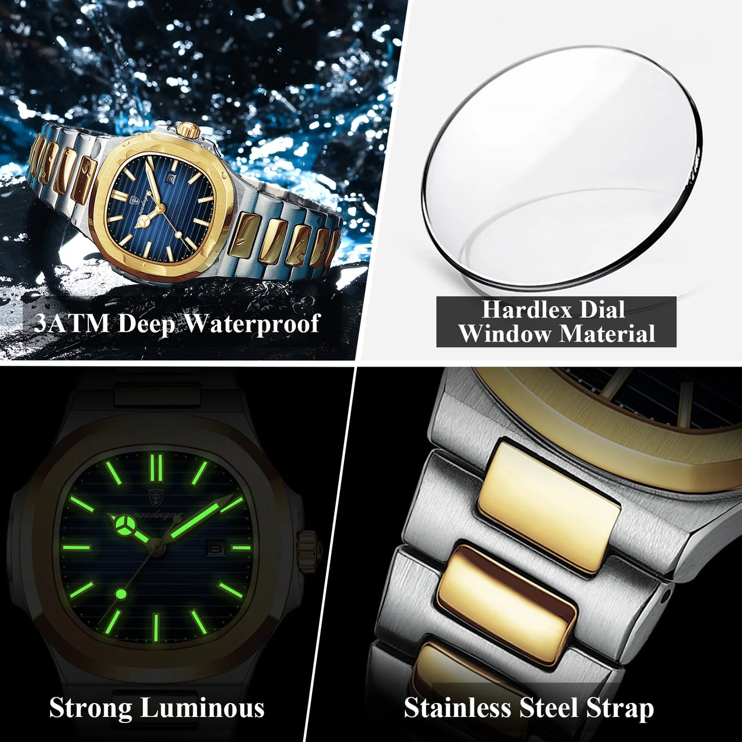 Luxury Square Watch for Woman Waterproof Luminous Date Ladies Watch Stainless Steel Quartz Women'S Watches Female Reloj